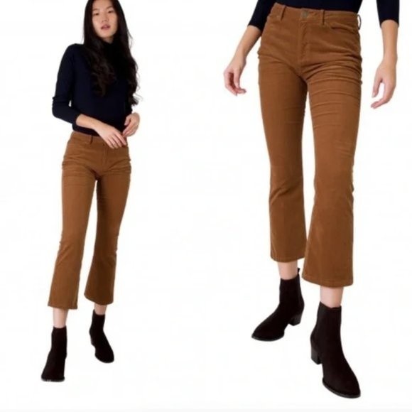 ANN MASHBURN Pants - ANN MASHBURN FLARE CROPPED CORDUROY PANTS SIZE 28 COGNAC STRETCH